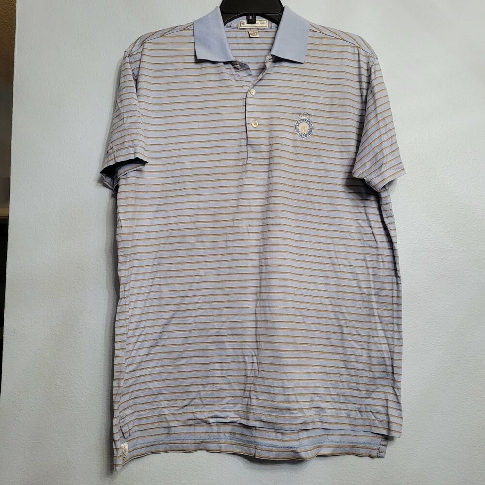 Peter Millar Blue Gold Striped Golf Polo Mens Small Royal Wimbledon Golf Club